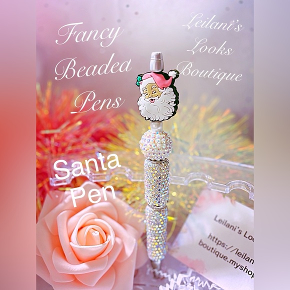 Pink Christmas fancy pens/Fancy Beaded Pens, Fancy pens, Acrylic beads,silver - Picture 1 of 7